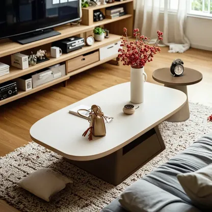 Modern Wood Oval Nesting Coffee Table with Block Base  Image - 3