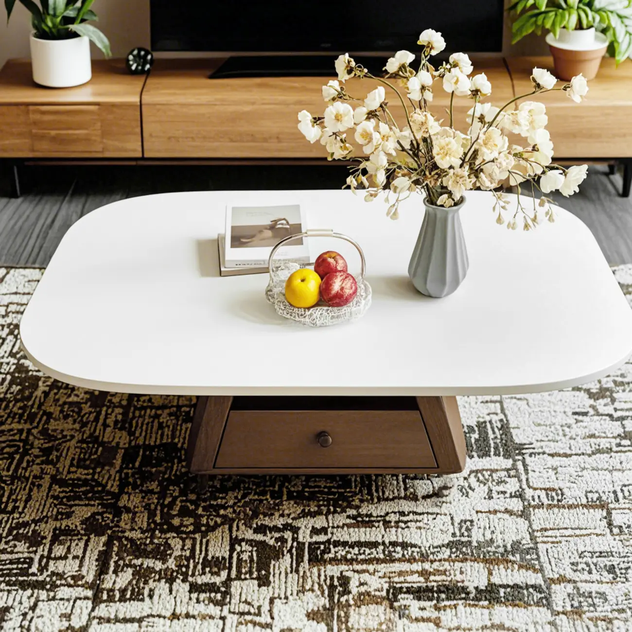 Modern Wood Oval Nesting Coffee Table with Block Base  Image - 6 | homeyfad