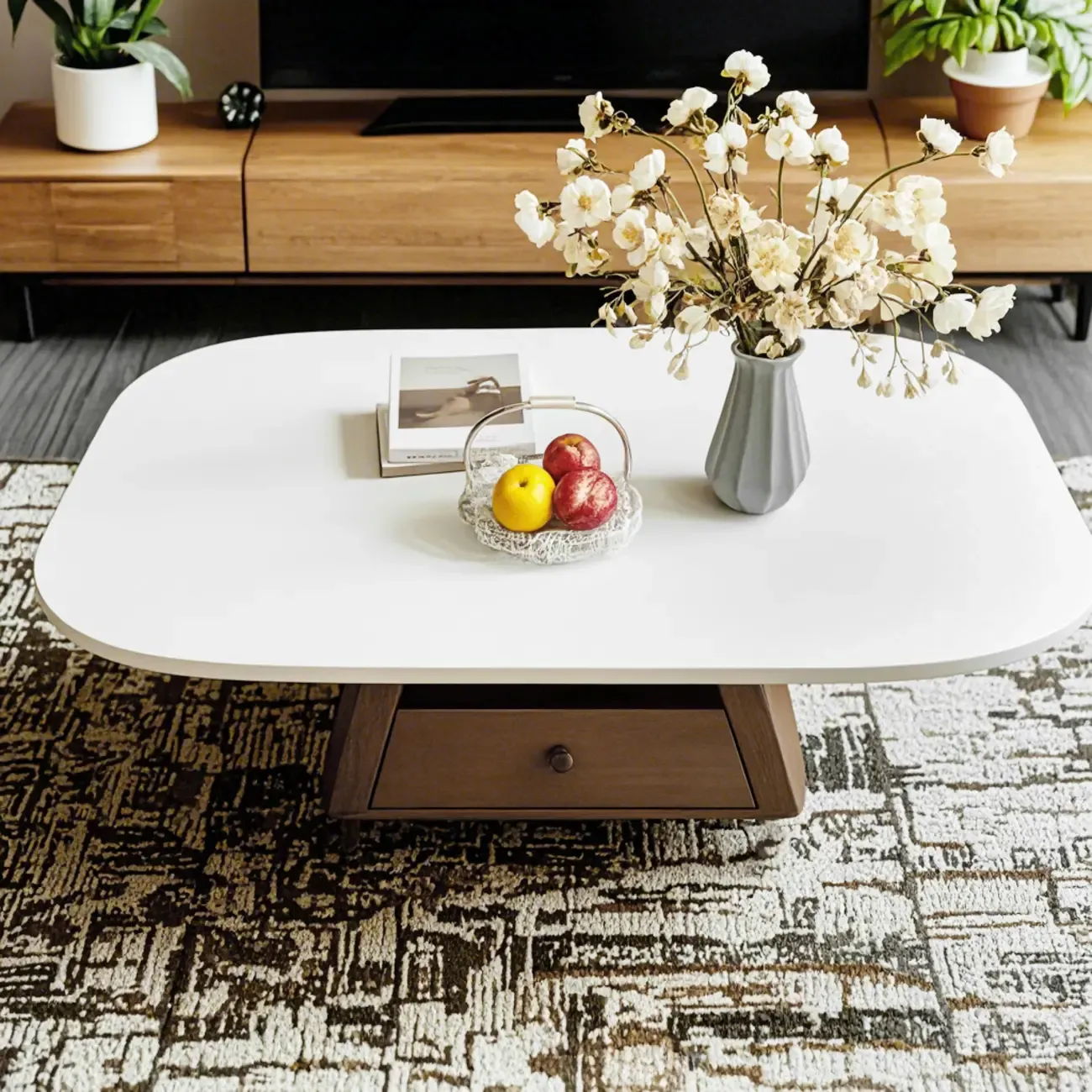 Modern Wood Oval Nesting Coffee Table with Block Base  Image - 6