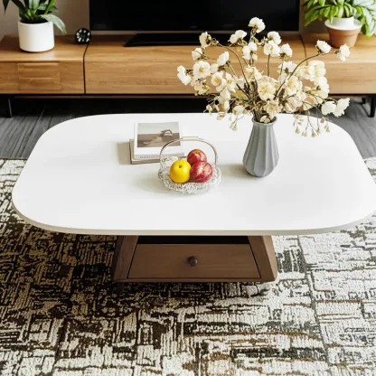 Modern Wood Oval Nesting Coffee Table with Block Base  Image - 6