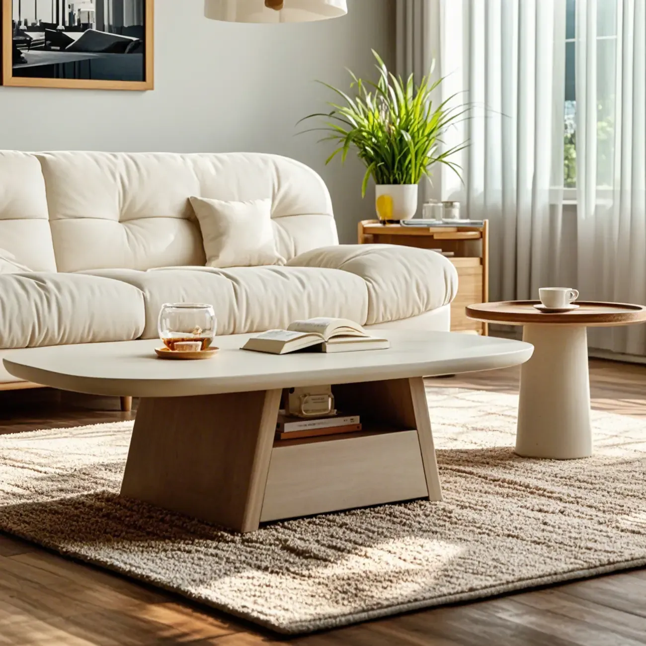Modern Wood Oval Nesting Coffee Table with Block Base  Image - 8