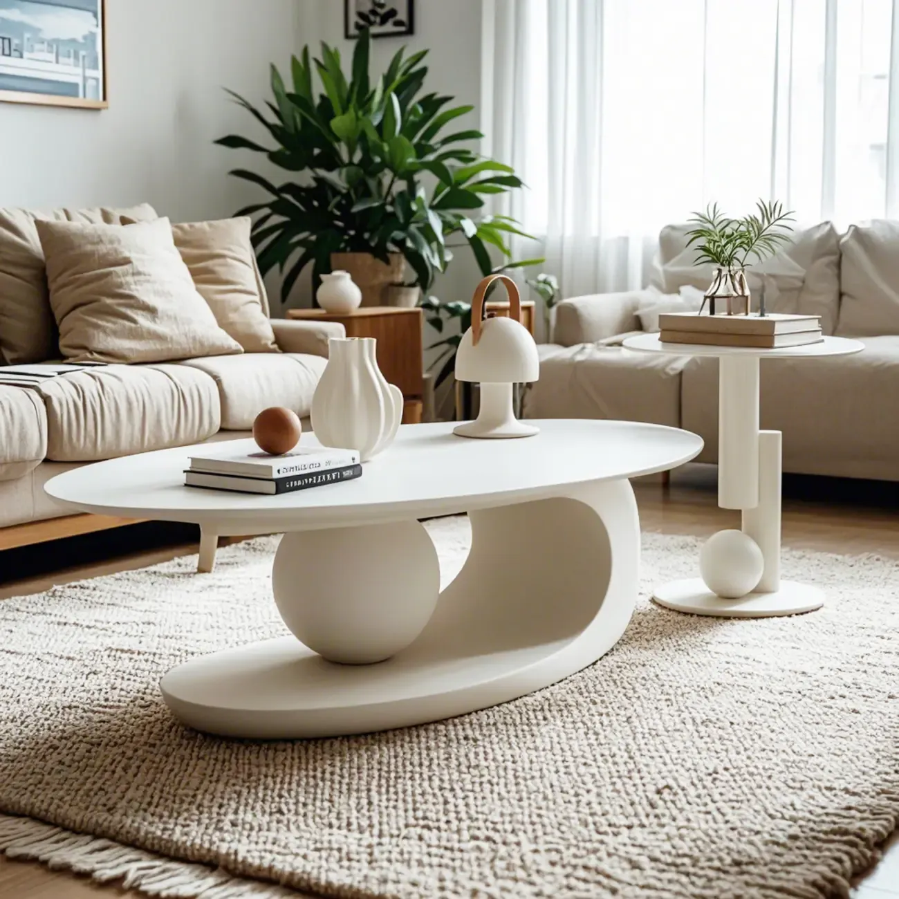 Modern Light Luxury White Oval Coffee Table with Metal Base Image - 2