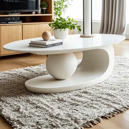 Modern Light Luxury White Oval Coffee Table with Metal Base Image - 5