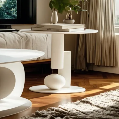 Modern Light Luxury White Oval Coffee Table with Metal Base Image - 4