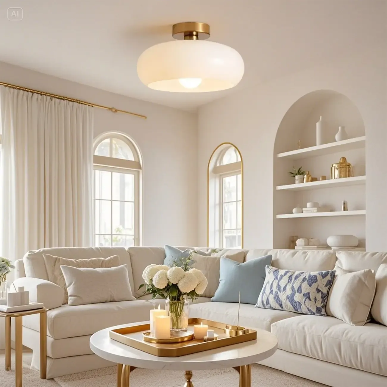 Mini Glass Drum-Shaped Ceiling Light for Dwelling Space Image - 5