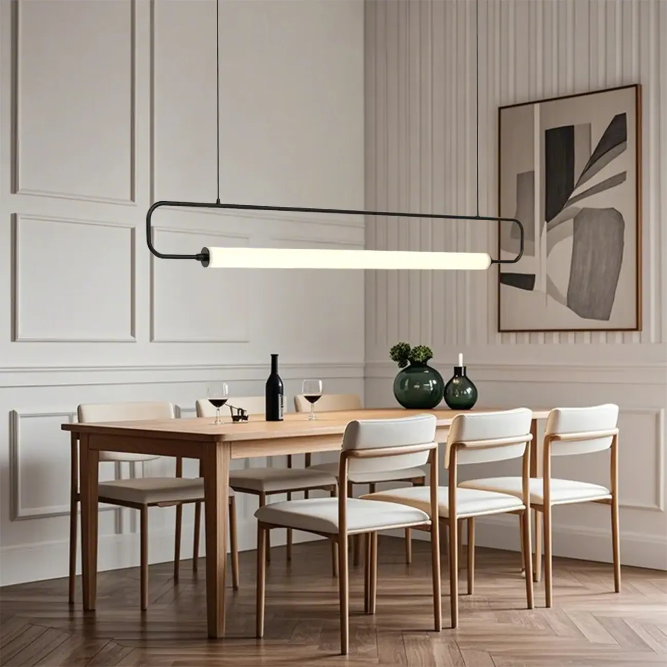 Simple Black Linear Island Light for Kitchen Metal Pendant Light Image - 3 | homeyfad