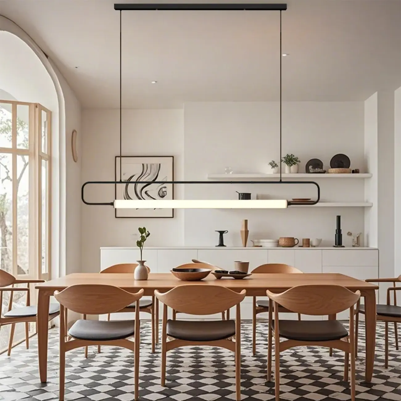 Simple Black Linear Island Light for Kitchen Metal Pendant Light Image - 4 | homeyfad