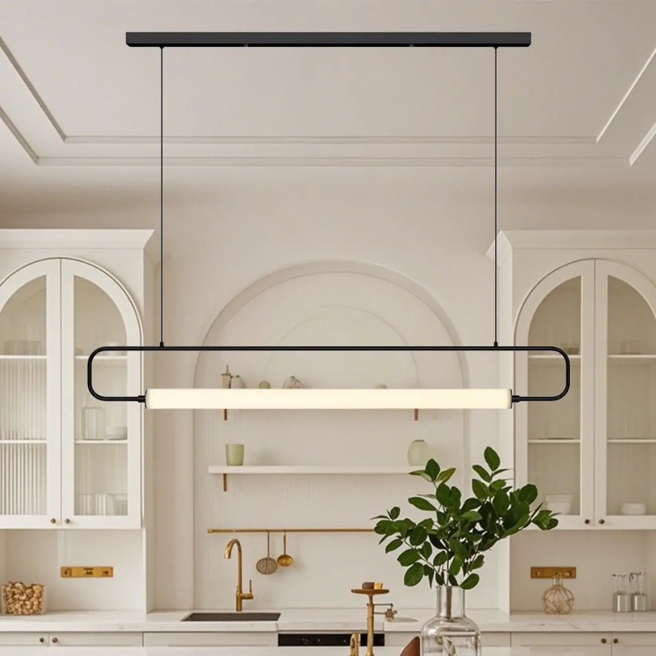 Simple Black Linear Island Light for Kitchen Metal Pendant Light Image - 5 | homeyfad
