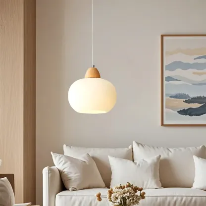 Modern Pebble-Shaped Cream Glass LED Pendant Lamp for Bedside Image - 1