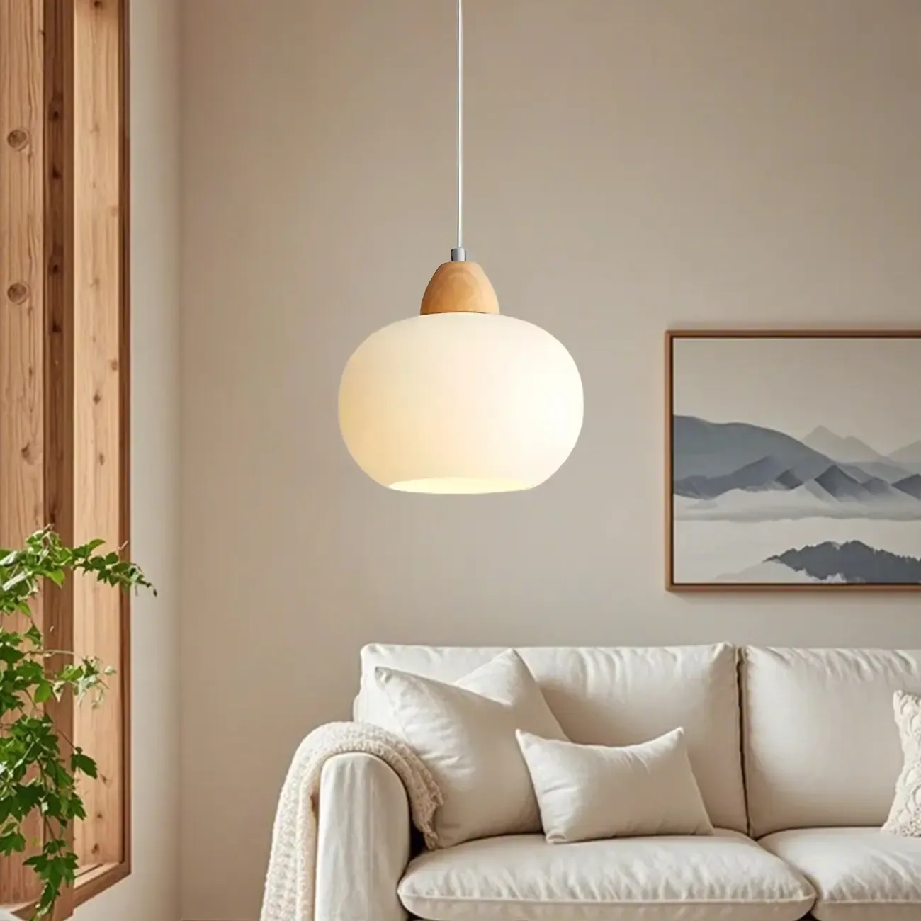 Modern Pebble-Shaped Cream Glass LED Pendant Lamp for Bedside Image - 2
