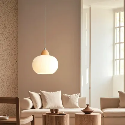 Modern Pebble-Shaped Cream Glass LED Pendant Lamp for Bedside Image - 12