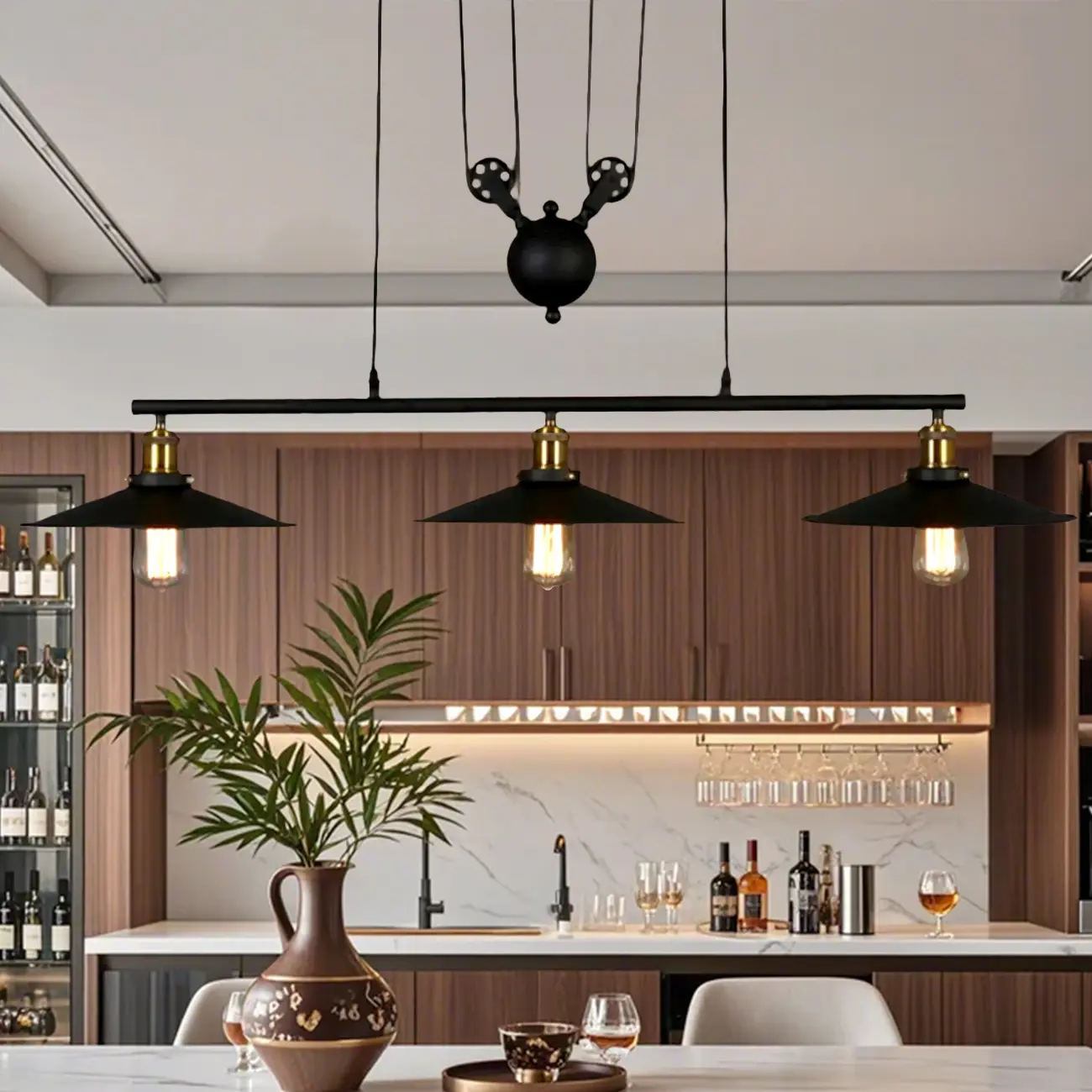 Industrial Iron Black Island Pendant Light in Cone Shape Image - 1 | homeyfad