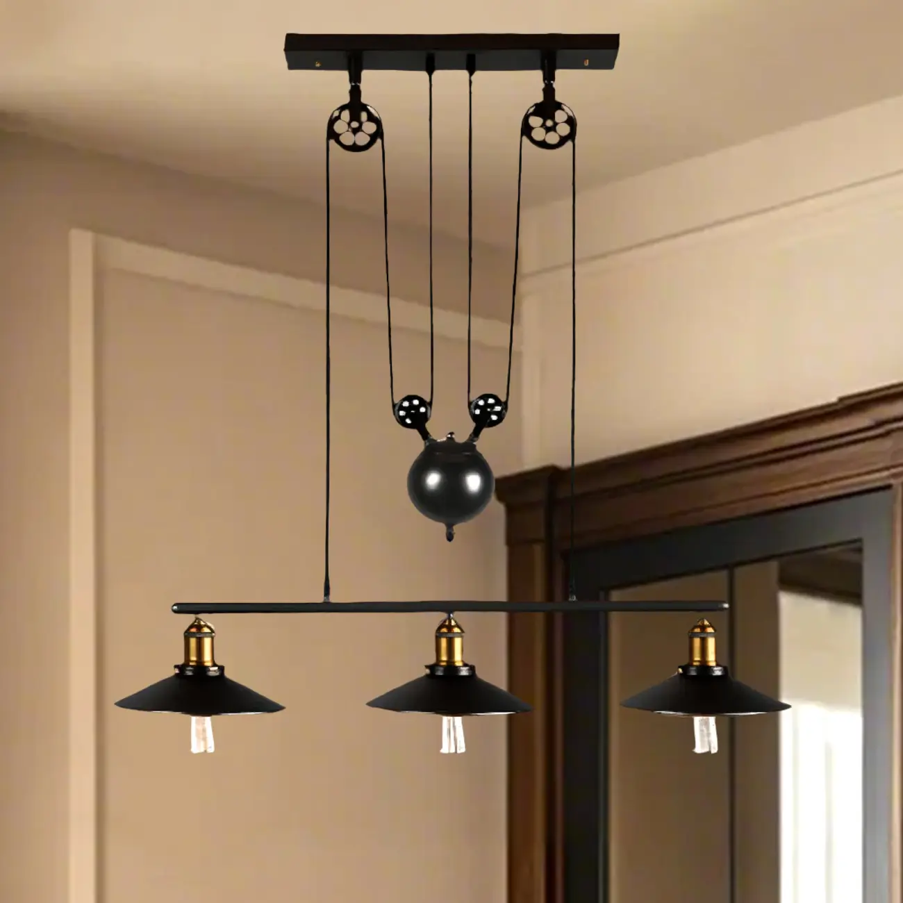 Industrial Iron Black Island Pendant Light in Cone Shape Image - 2 | homeyfad