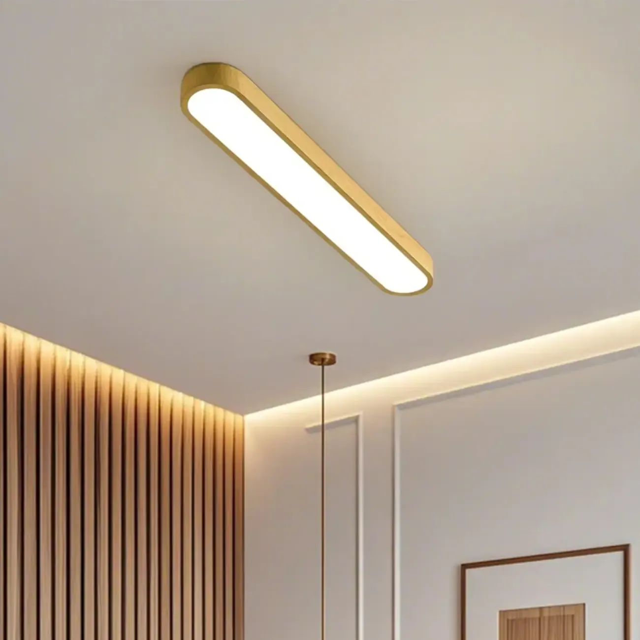 Simple Walnut LED Flush Mount Ceiling Light for Living Room Image - 1