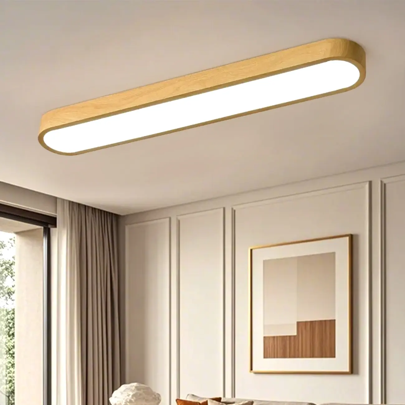 Simple Walnut LED Flush Mount Ceiling Light for Living Room Image - 2 | homeyfad