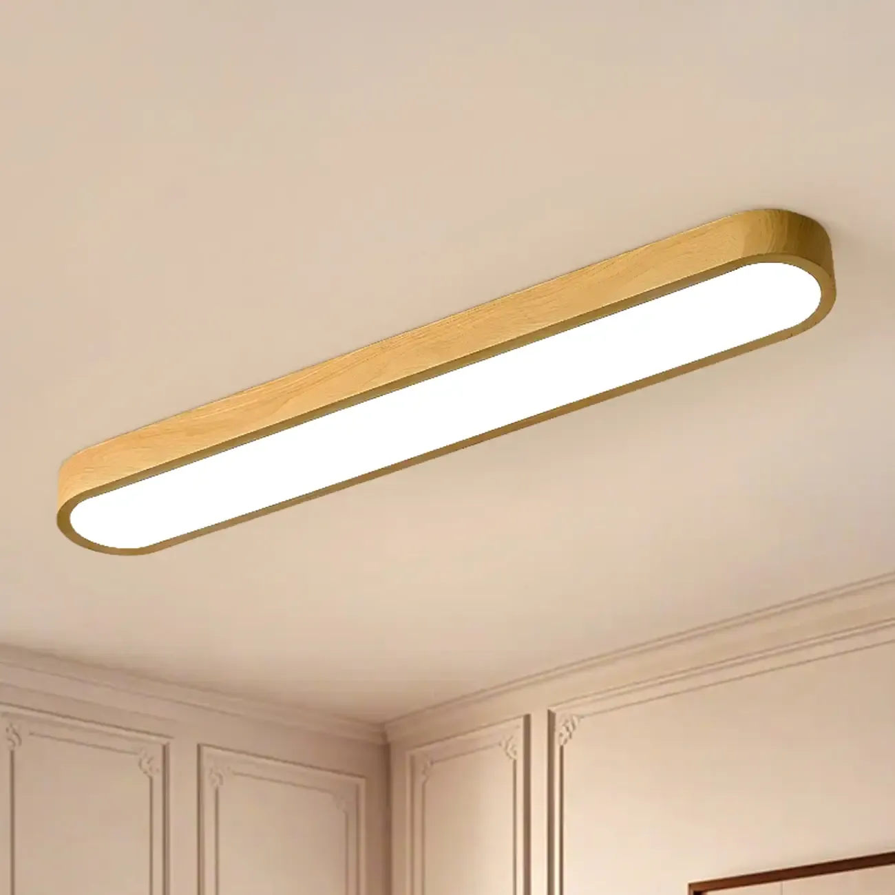 Simple Walnut LED Flush Mount Ceiling Light for Living Room Image - 7