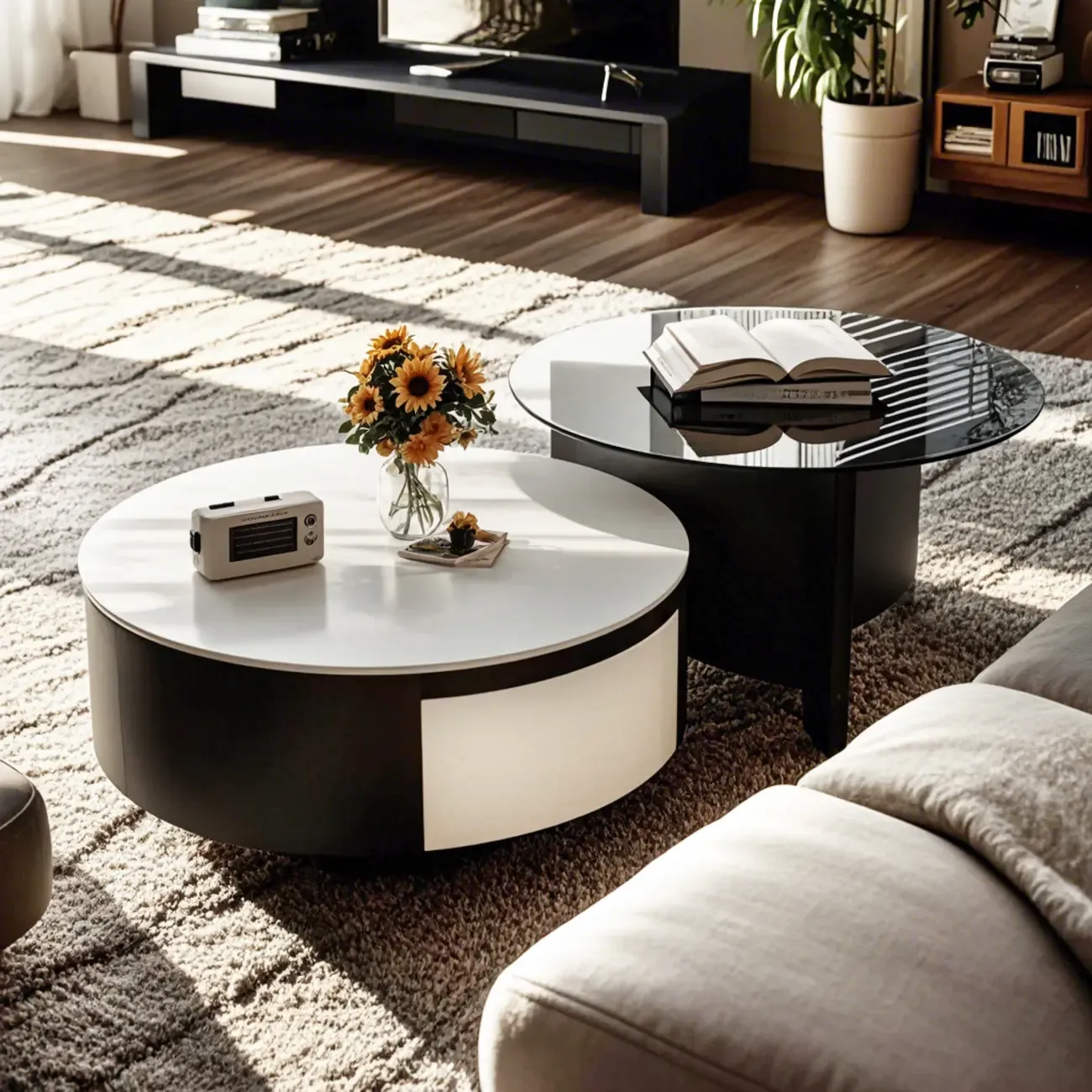 Elegant Indoor Round Nesting Coffee Table with 2 Drawers Image - 6