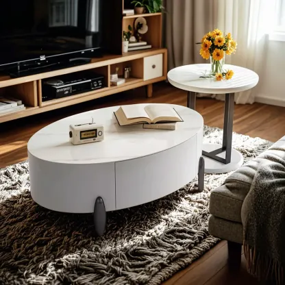 Elegant Indoor Round Nesting Coffee Table with 2 Drawers Image - 9