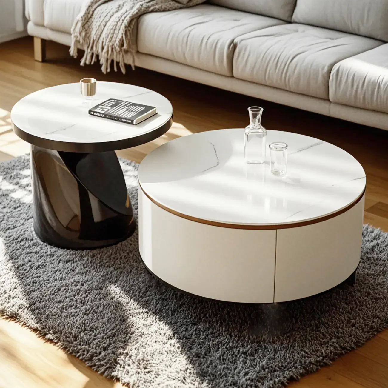 Elegant Indoor Round Nesting Coffee Table with 2 Drawers Image - 11
