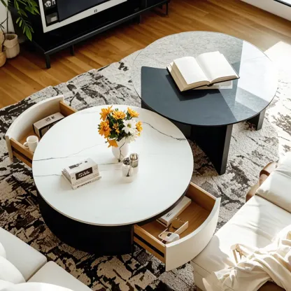 Elegant Indoor Round Nesting Coffee Table with 2 Drawers Image - 12