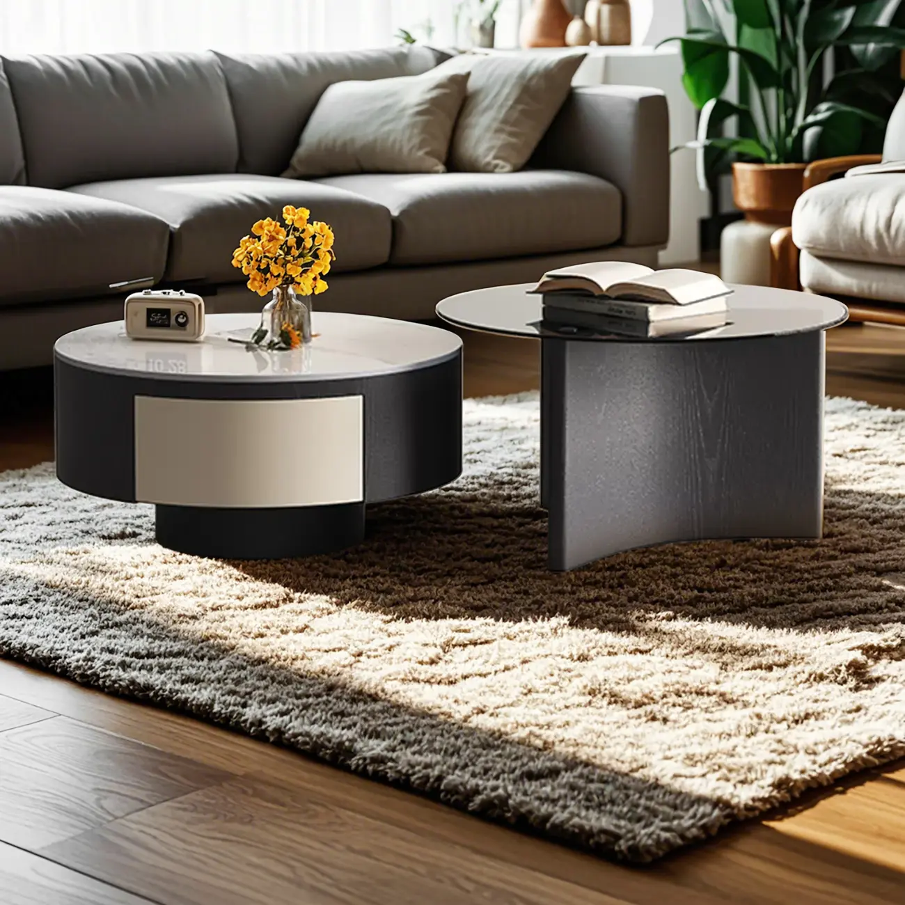 Elegant Indoor Round Nesting Coffee Table with 2 Drawers Image - 15 | homeyfad