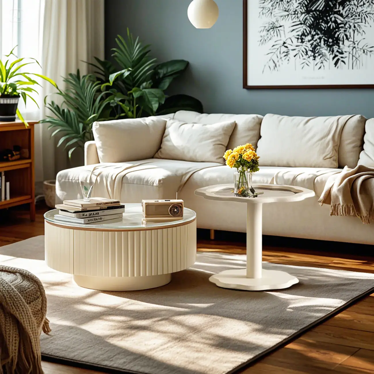 Elegant Indoor Round Nesting Coffee Table with 2 Drawers Image - 16 | homeyfad