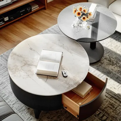 Elegant Indoor Round Nesting Coffee Table with 2 Drawers Image - 17
