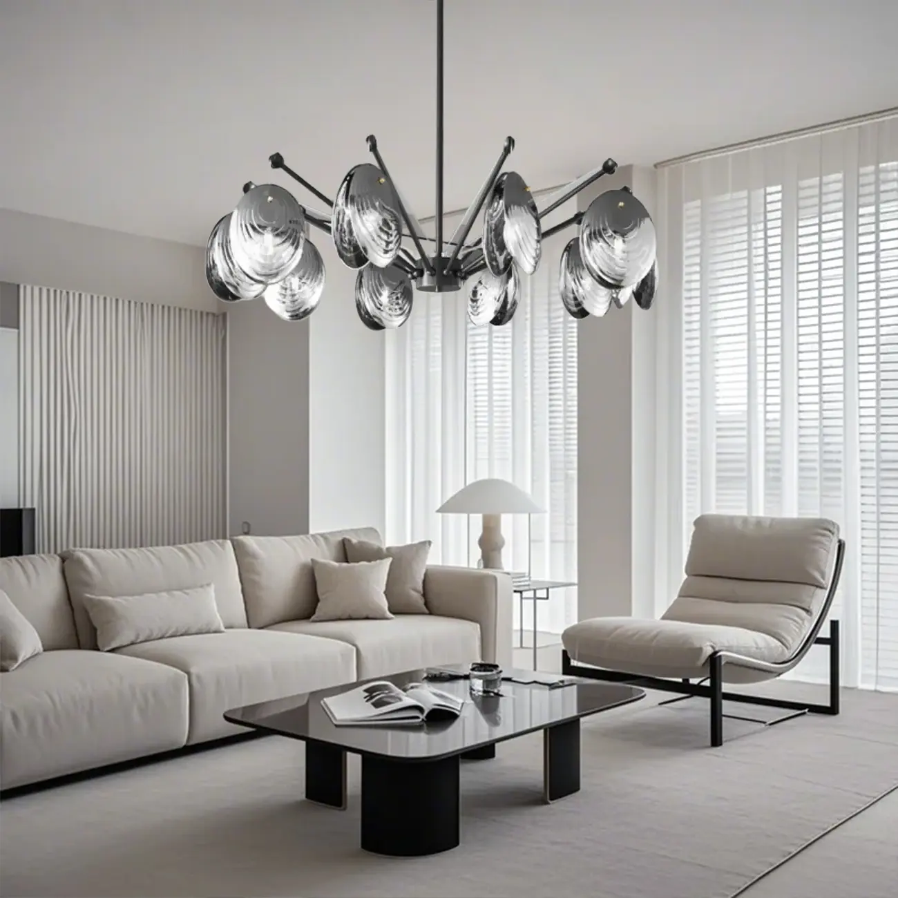 Modern Gray Metal Silver Shell Adjustable Chandeliers Image - 2 | homeyfad