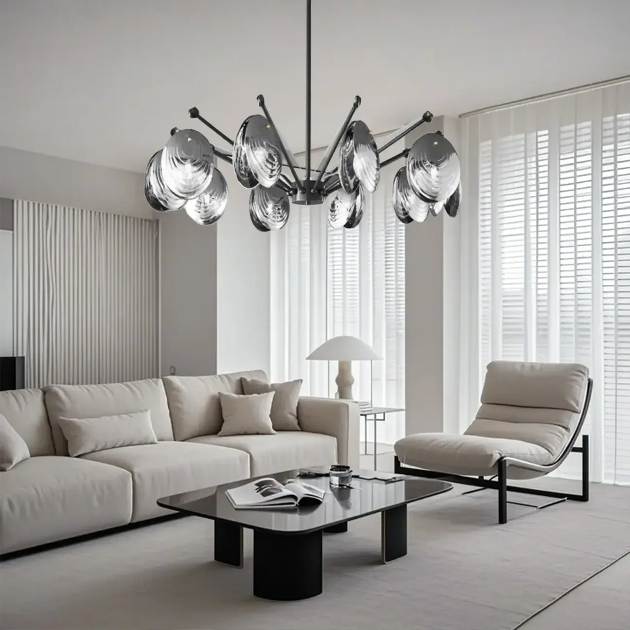 Modern Gray Metal Silver Shell Adjustable Chandeliers Image - 2