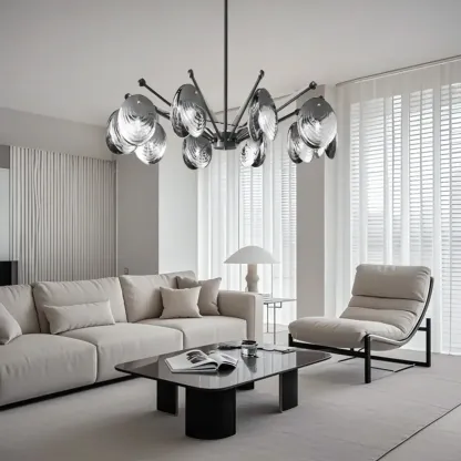 Modern Gray Metal Silver Shell Adjustable Chandeliers Image - 2