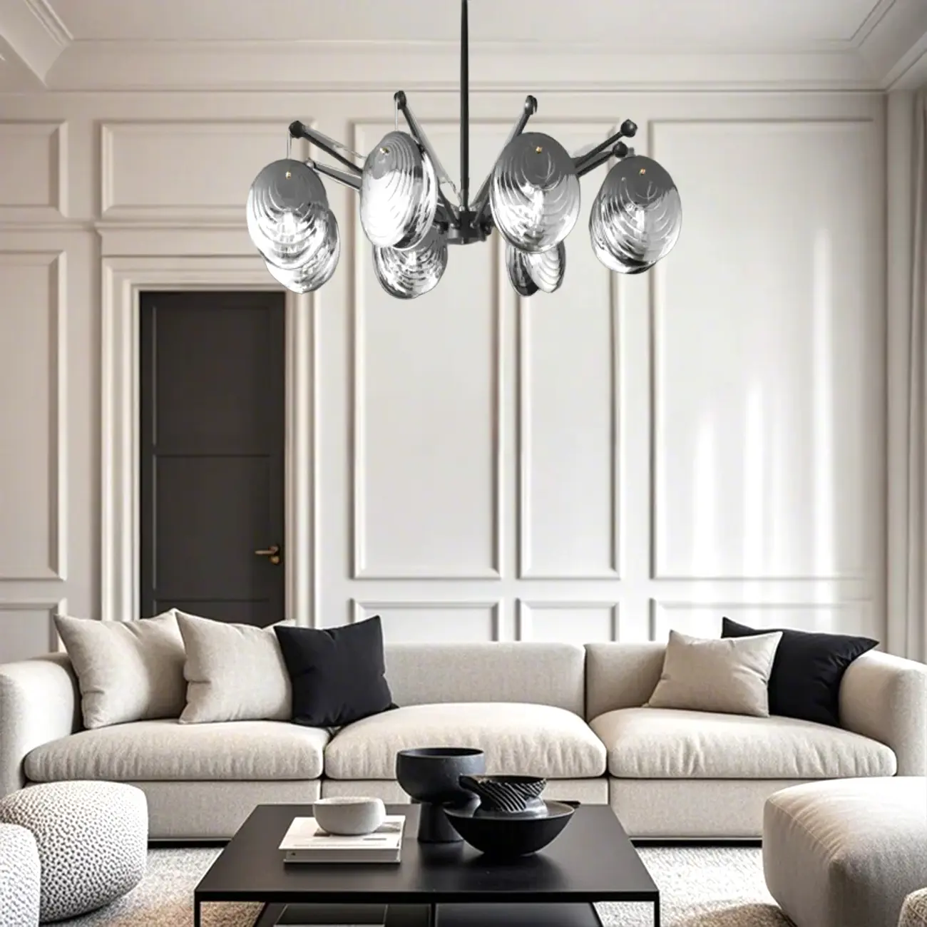 Modern Gray Metal Silver Shell Adjustable Chandeliers Image - 6 | homeyfad