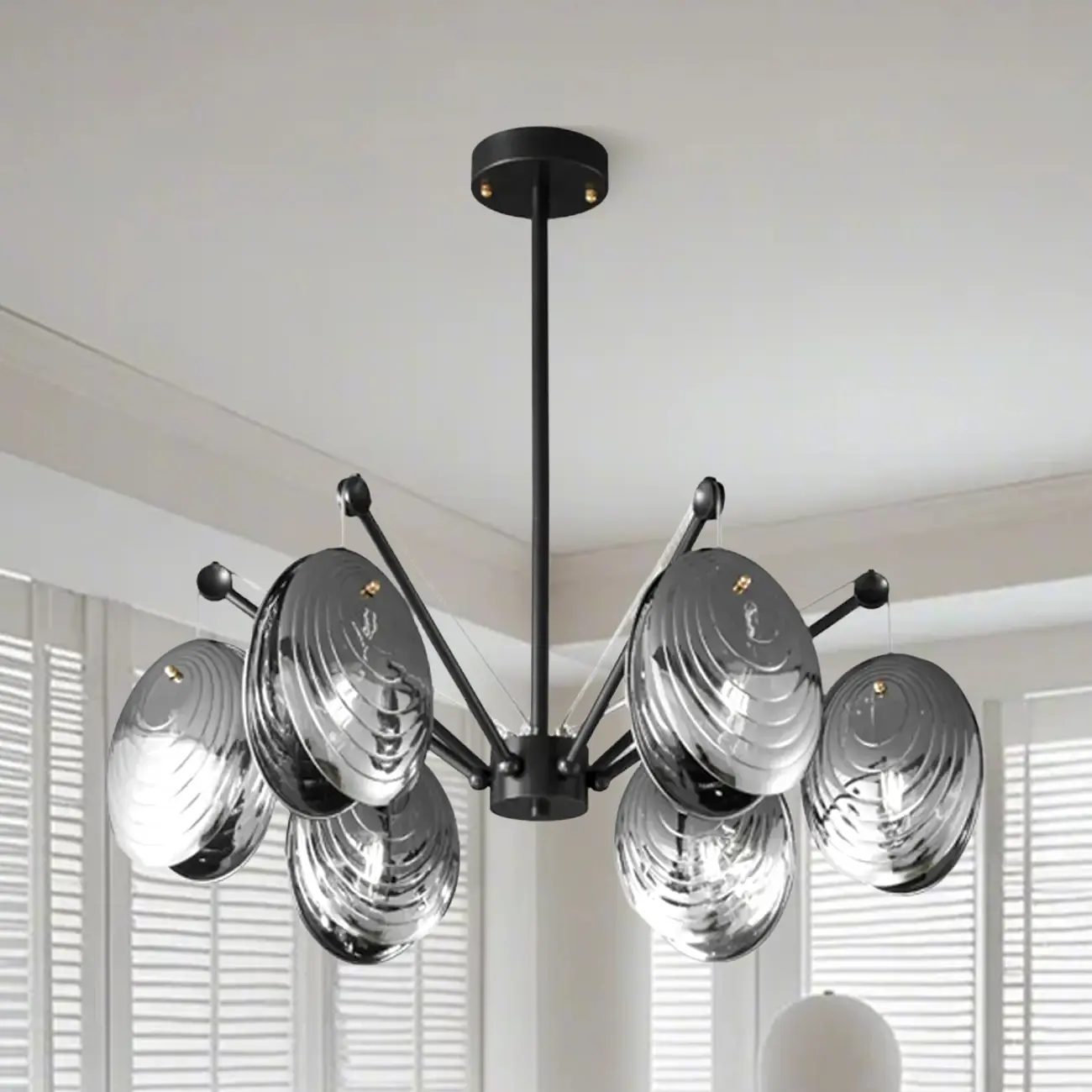 Modern Gray Metal Silver Shell Adjustable Chandeliers Image - 4 | homeyfad