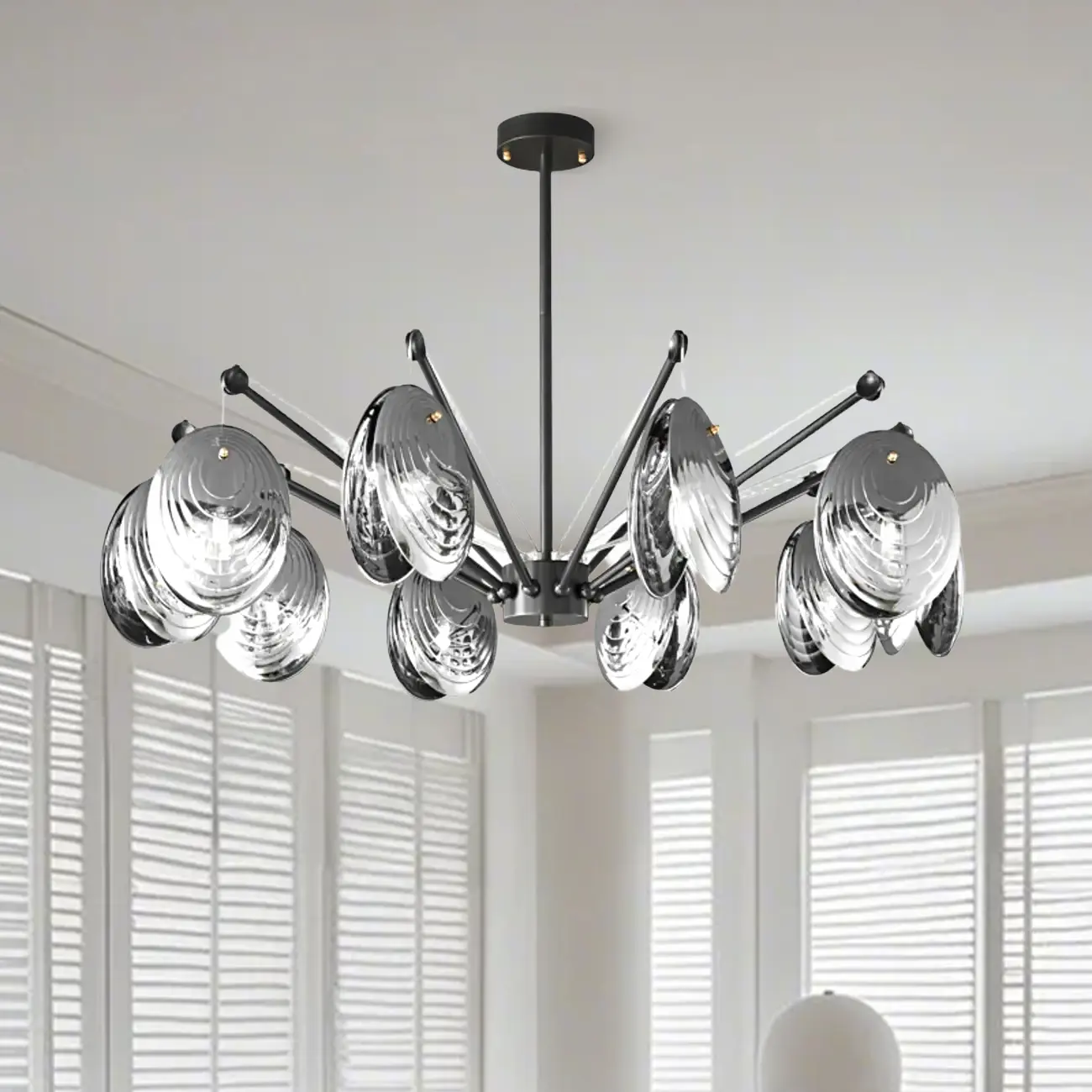 Modern Gray Metal Silver Shell Adjustable Chandeliers Image - 1 | homeyfad