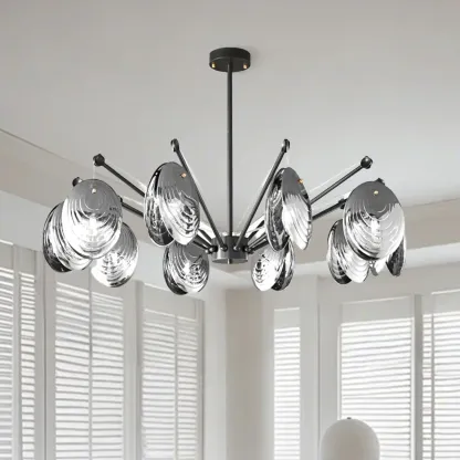 Modern Gray Metal Silver Shell Adjustable Chandeliers Image - 1