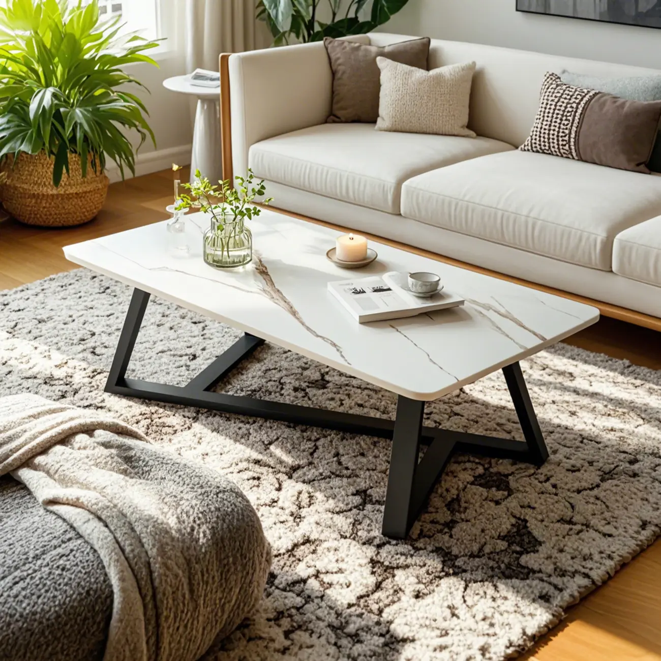 Glam Rectangular Coffee Table with Metal Base Image - 2 | homeyfad