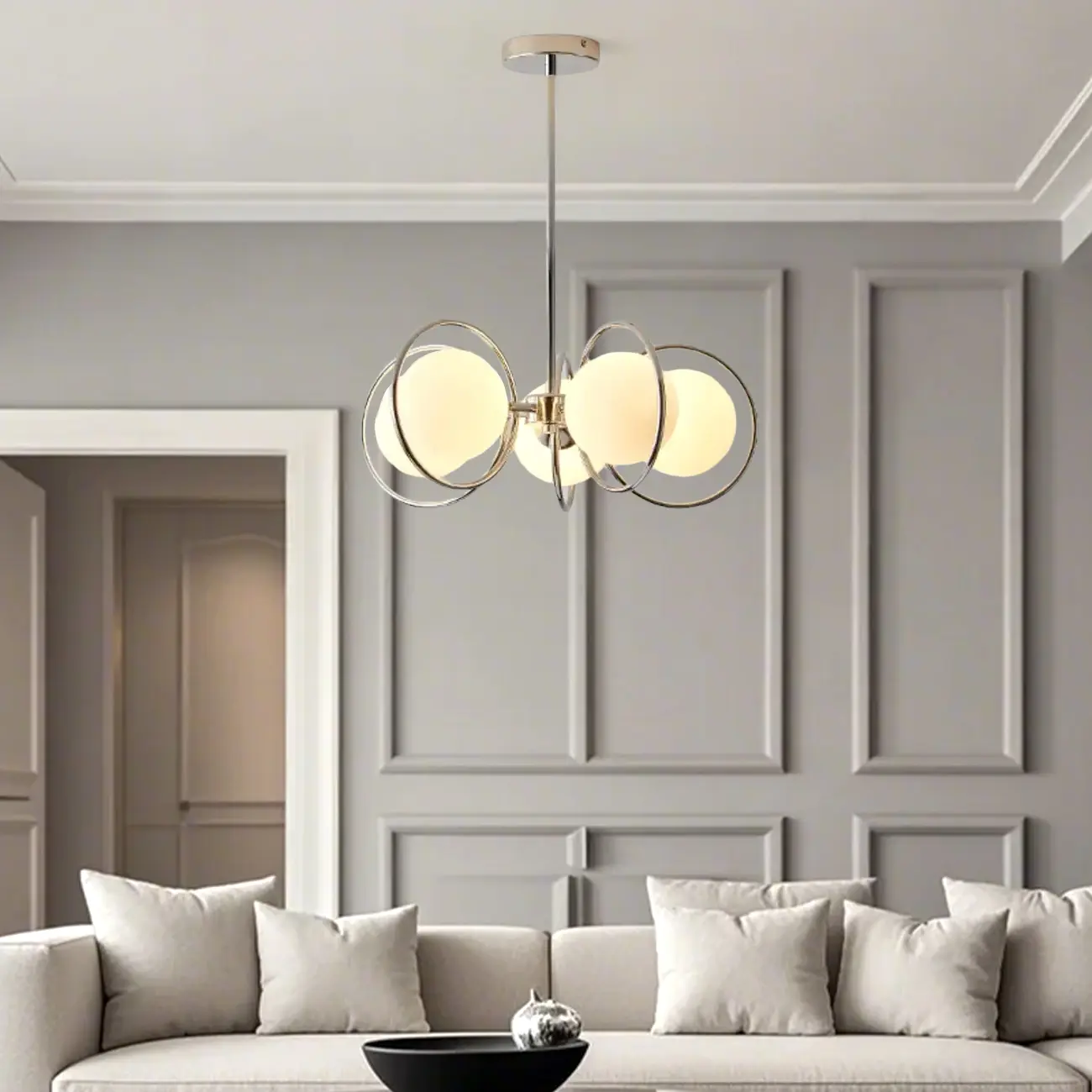 Modern LED Globe Chandelier with Circular Glass Design Image - 3 | homeyfad