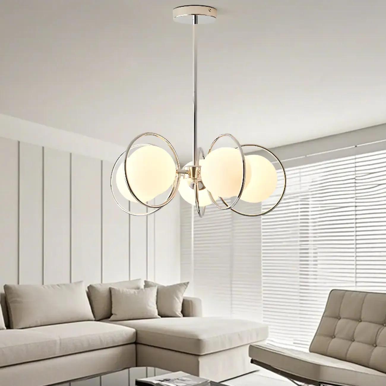 Modern LED Globe Chandelier with Circular Glass Design Image - 4