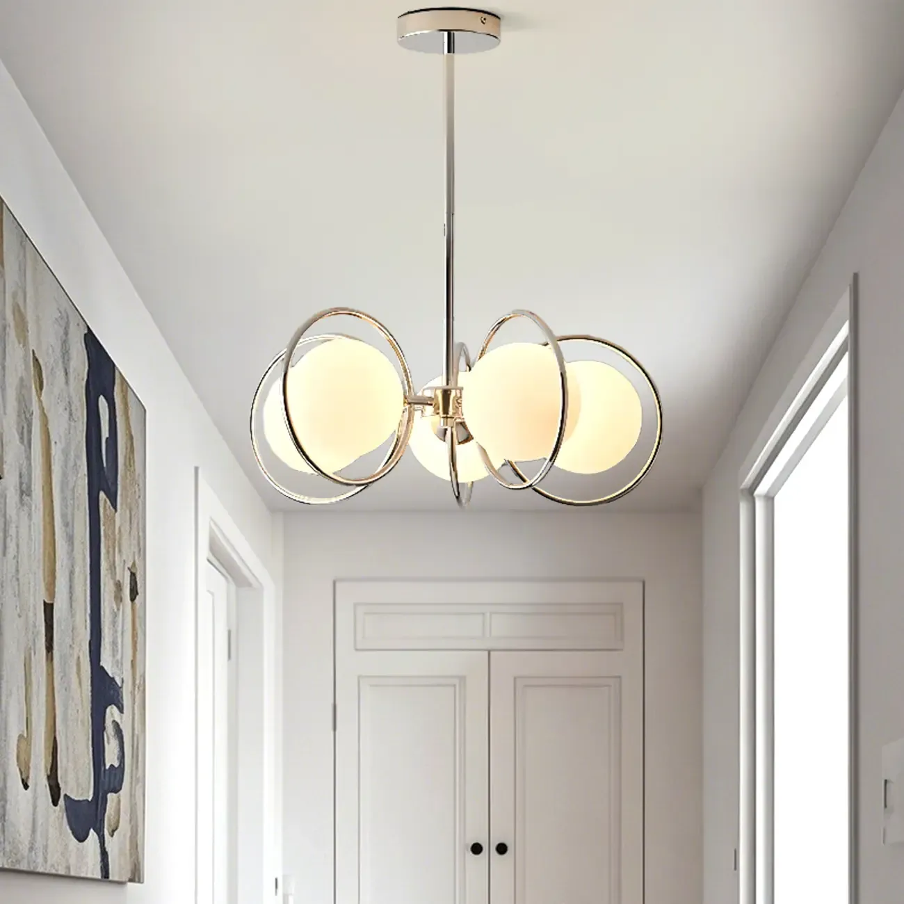 Modern LED Globe Chandelier with Circular Glass Design Image - 5