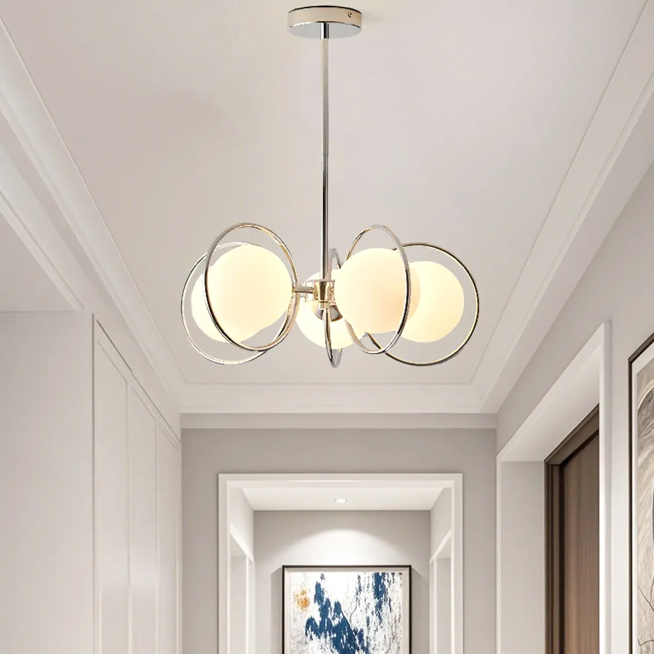 Modern LED Globe Chandelier with Circular Glass Design Image - 6 | homeyfad