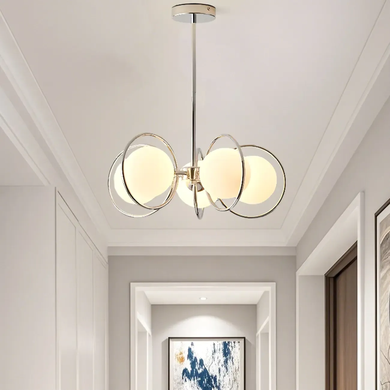 Modern LED Globe Chandelier with Circular Glass Design Image - 6