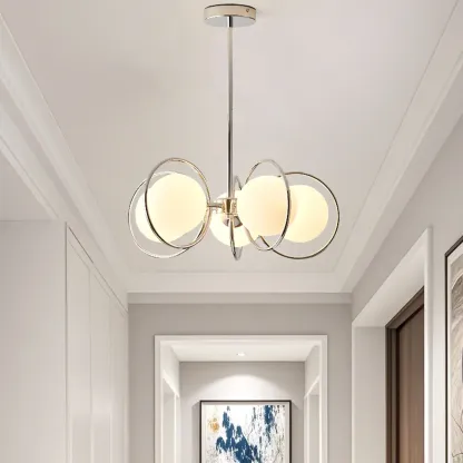 Modern LED Globe Chandelier with Circular Glass Design Image - 6