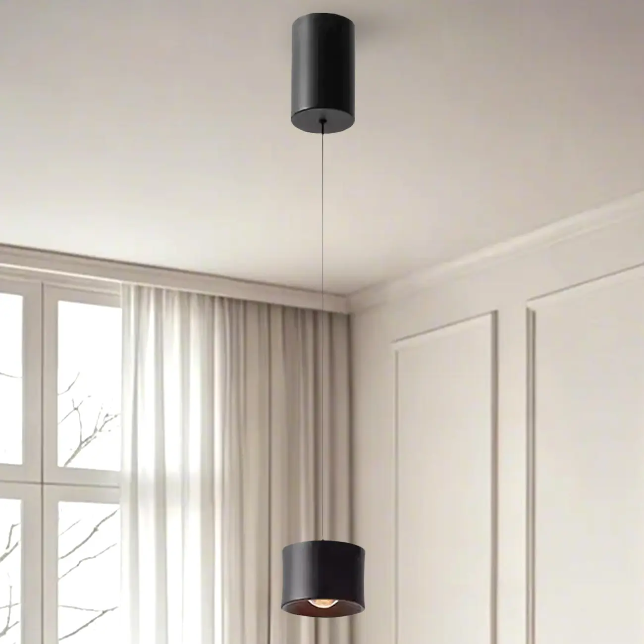 Minimalist Black LED Bedside Pendant Lamp with Long Adjustable Line Image - 13 | homeyfad