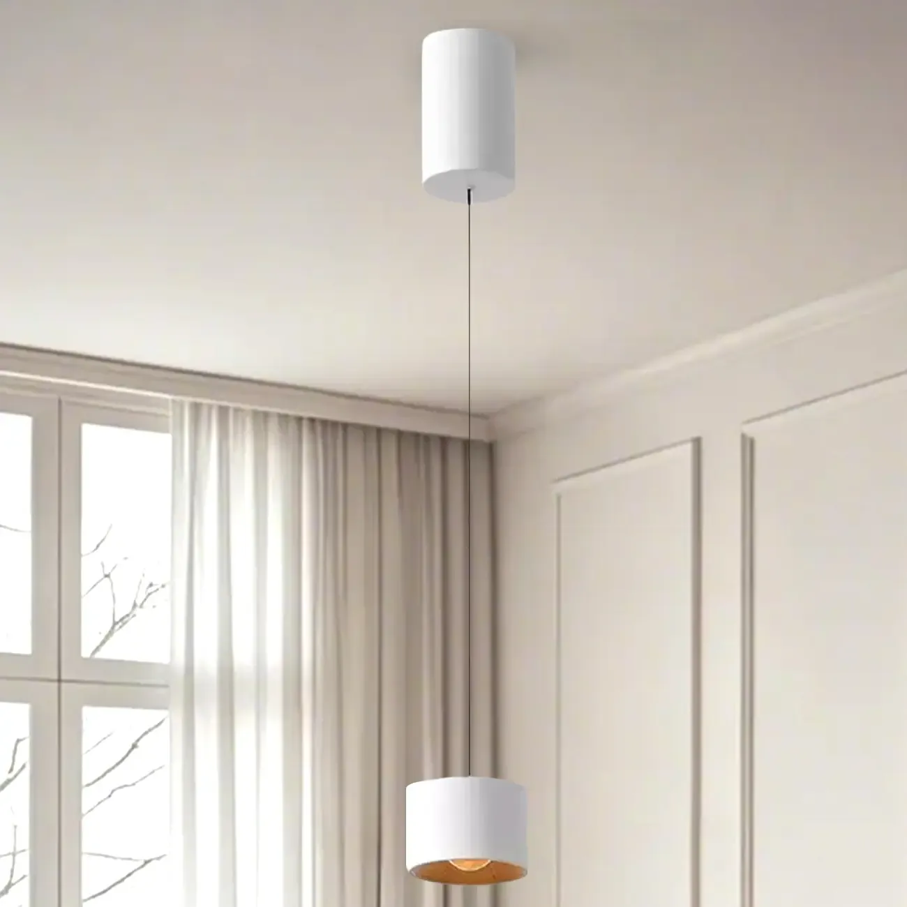 Minimalist Black LED Bedside Pendant Lamp with Long Adjustable Line Image - 14