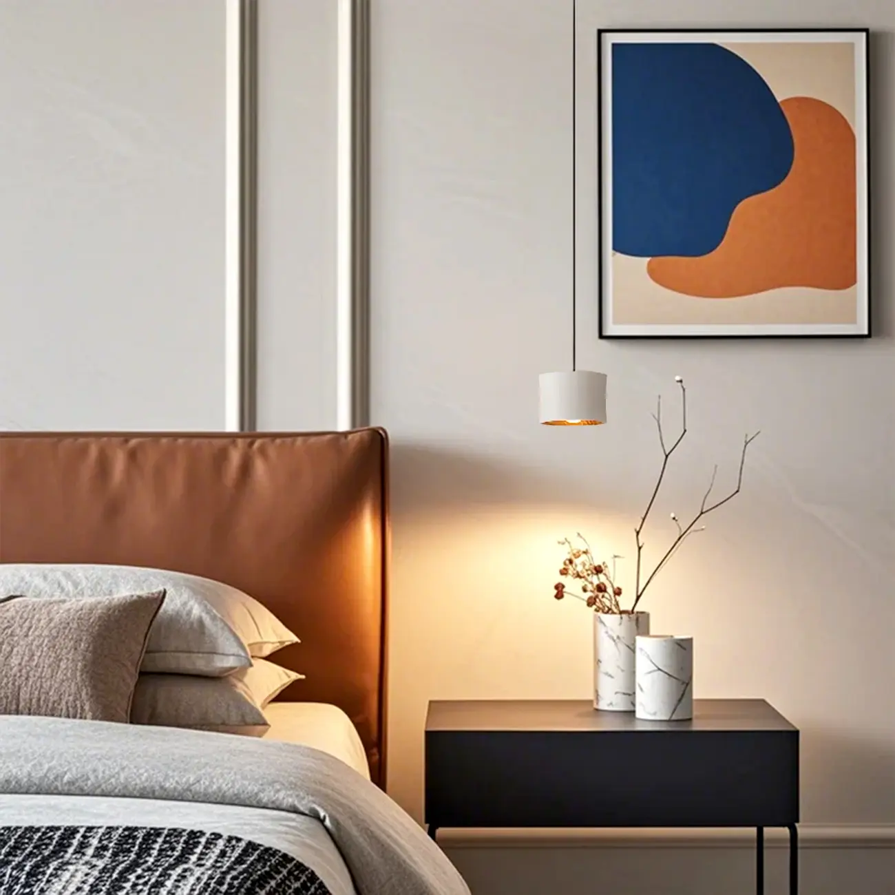 Minimalist Black LED Bedside Pendant Lamp with Long Adjustable Line Image - 4 | homeyfad