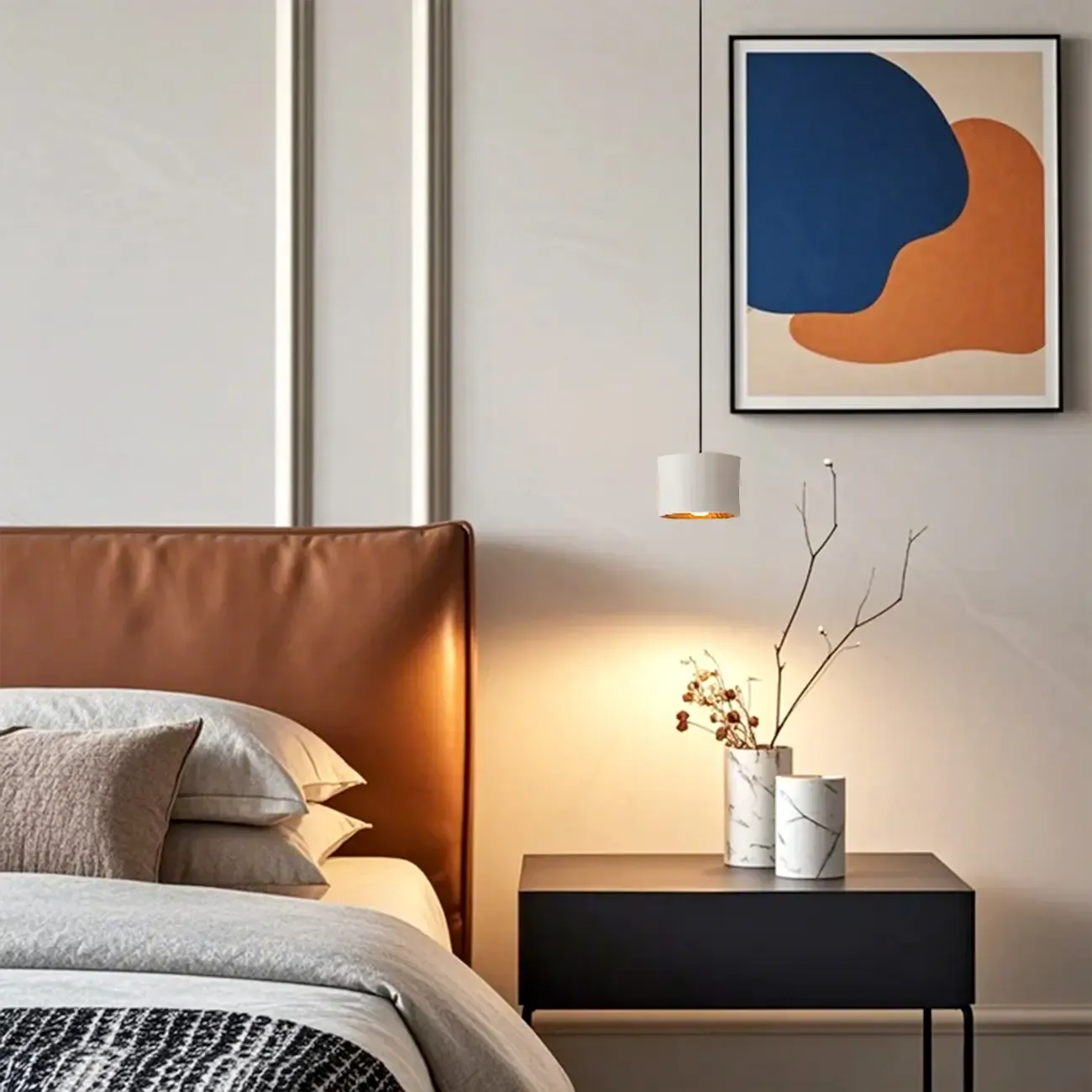 Minimalist Black LED Bedside Pendant Lamp with Long Adjustable Line Image - 4