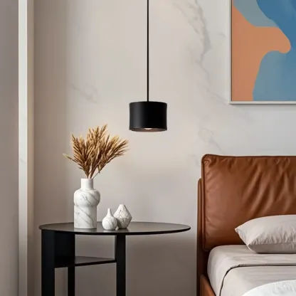 Minimalist Black LED Bedside Pendant Lamp with Long Adjustable Line Image - 6