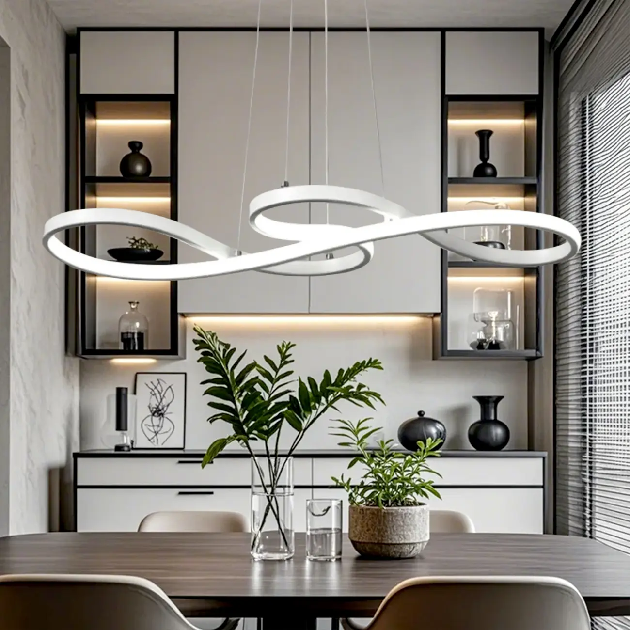 Modern White Linear LED Island Pendant Light with Multi Dimming Image - 1 | homeyfad