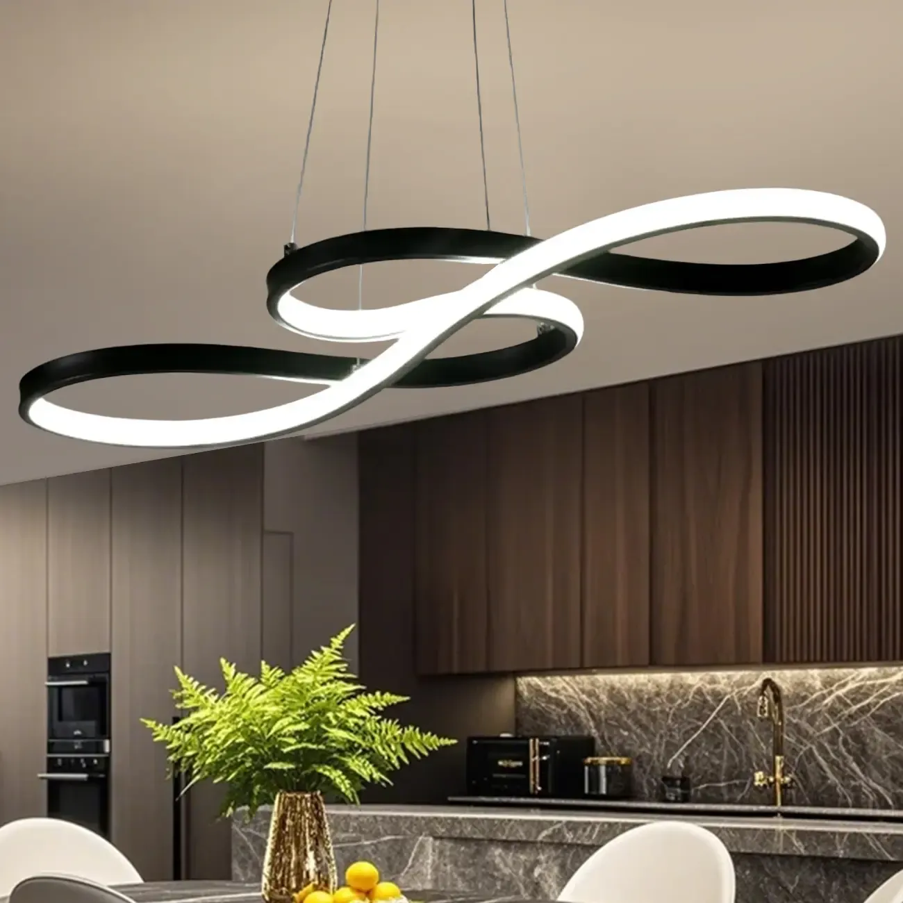 Modern White Linear LED Island Pendant Light with Multi Dimming Image - 14
