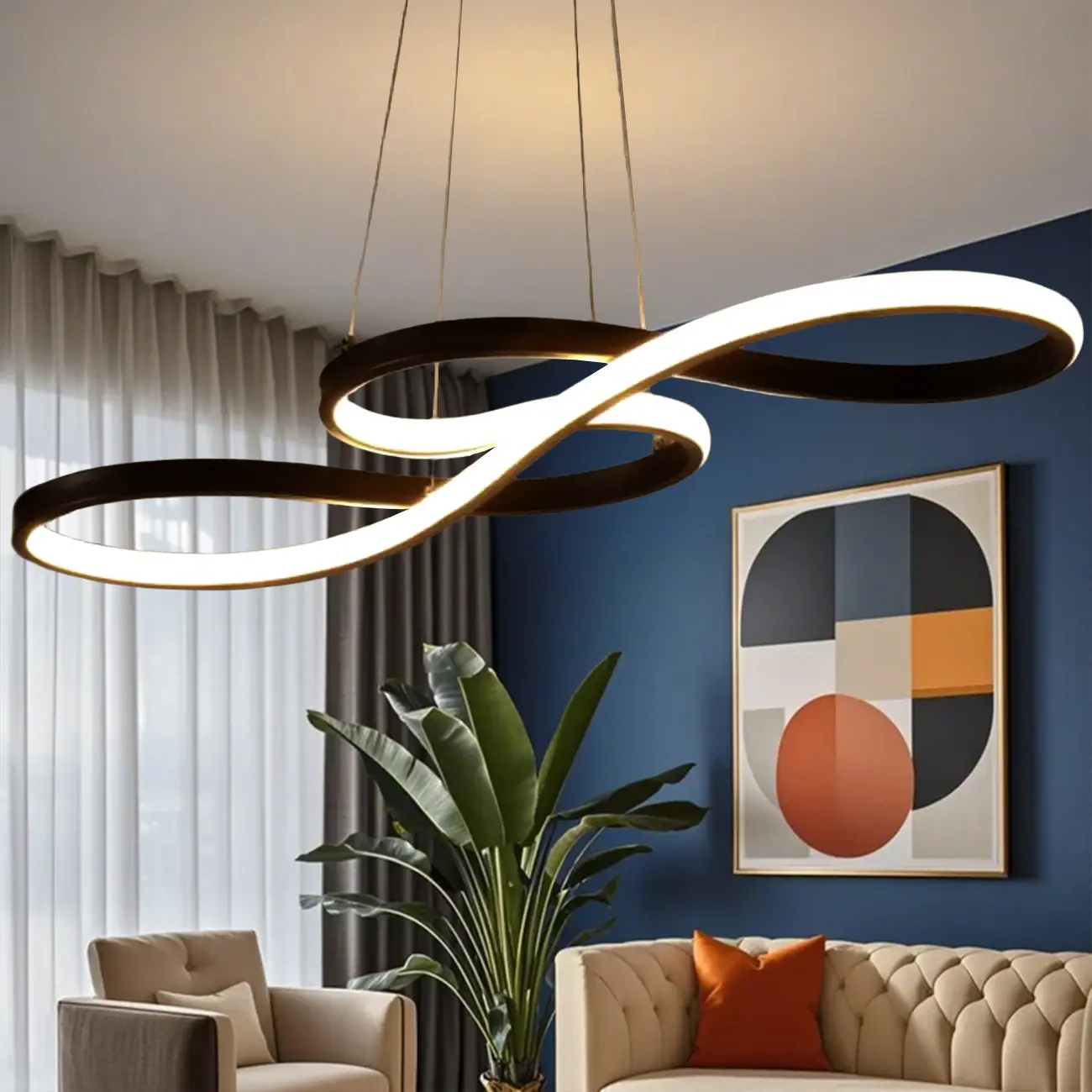 Modern White Linear LED Island Pendant Light with Multi Dimming Image - 4 | homeyfad
