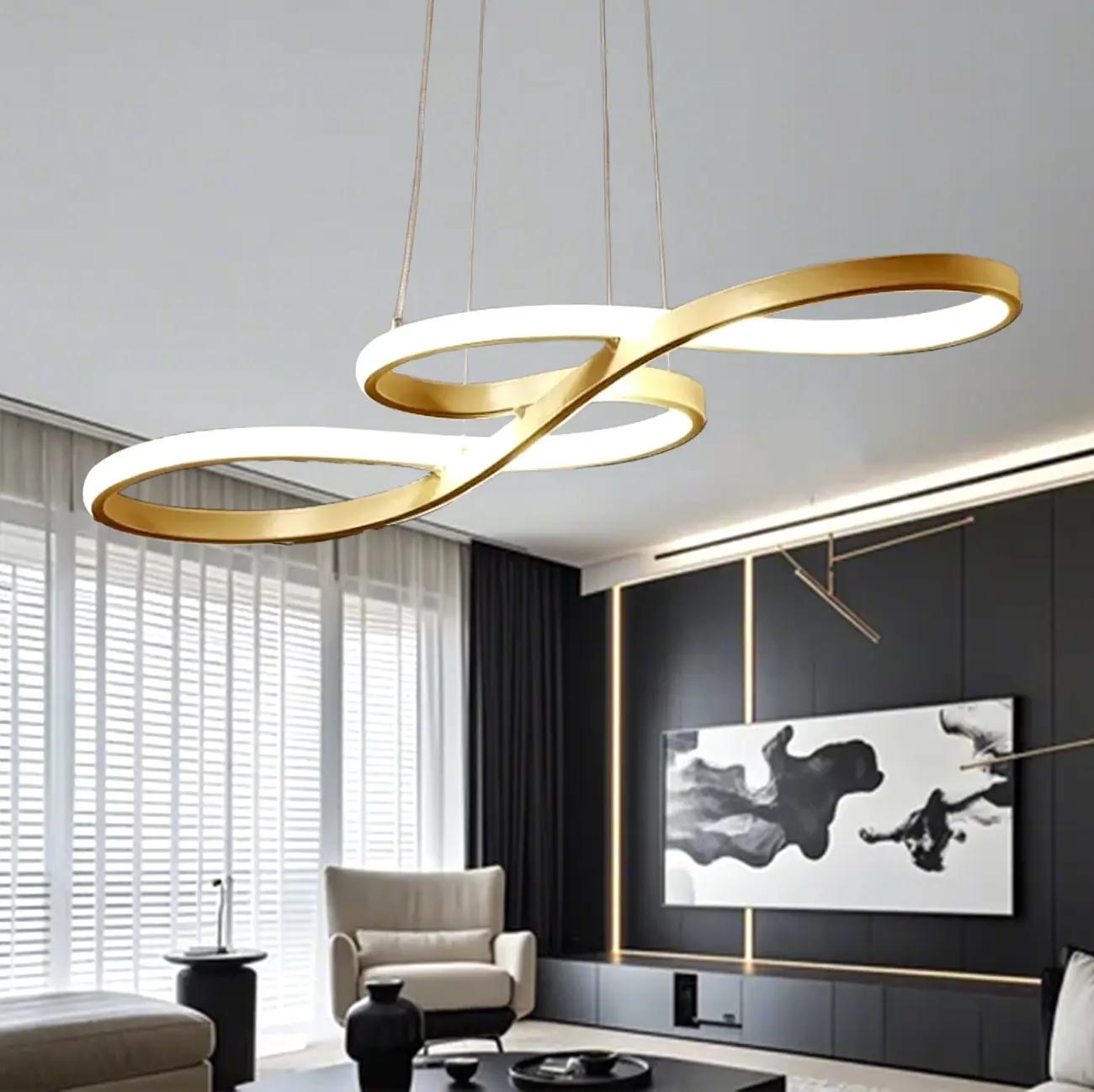 Modern White Linear LED Island Pendant Light with Multi Dimming Image - 6 | homeyfad